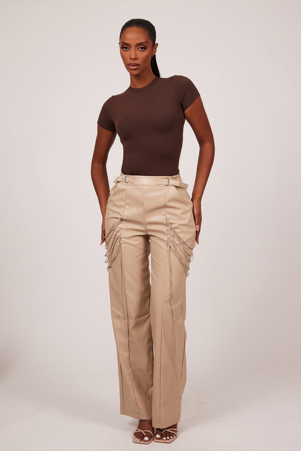 String detail leather trousers