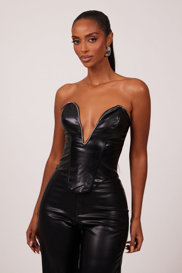 The Deep Cut Diamonte Corset - Black