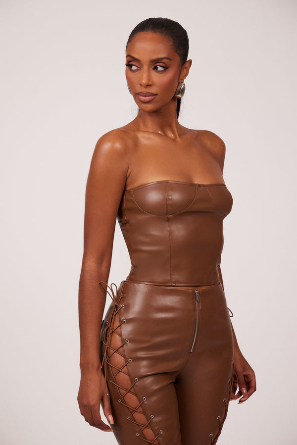 The Leather cup corset-Brown