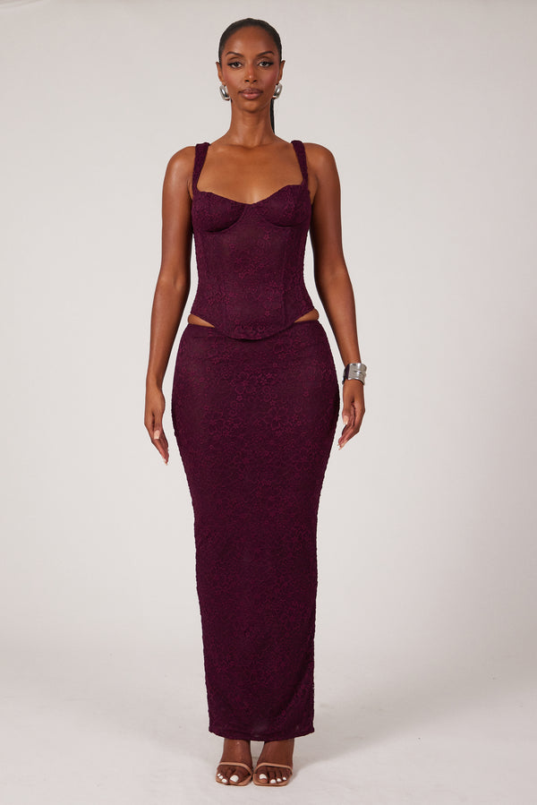 The Cinched Lace Corset Maxi Set - Plum