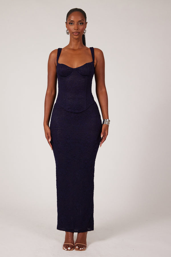 The Cinched Lace Corset Maxi Set - Navy