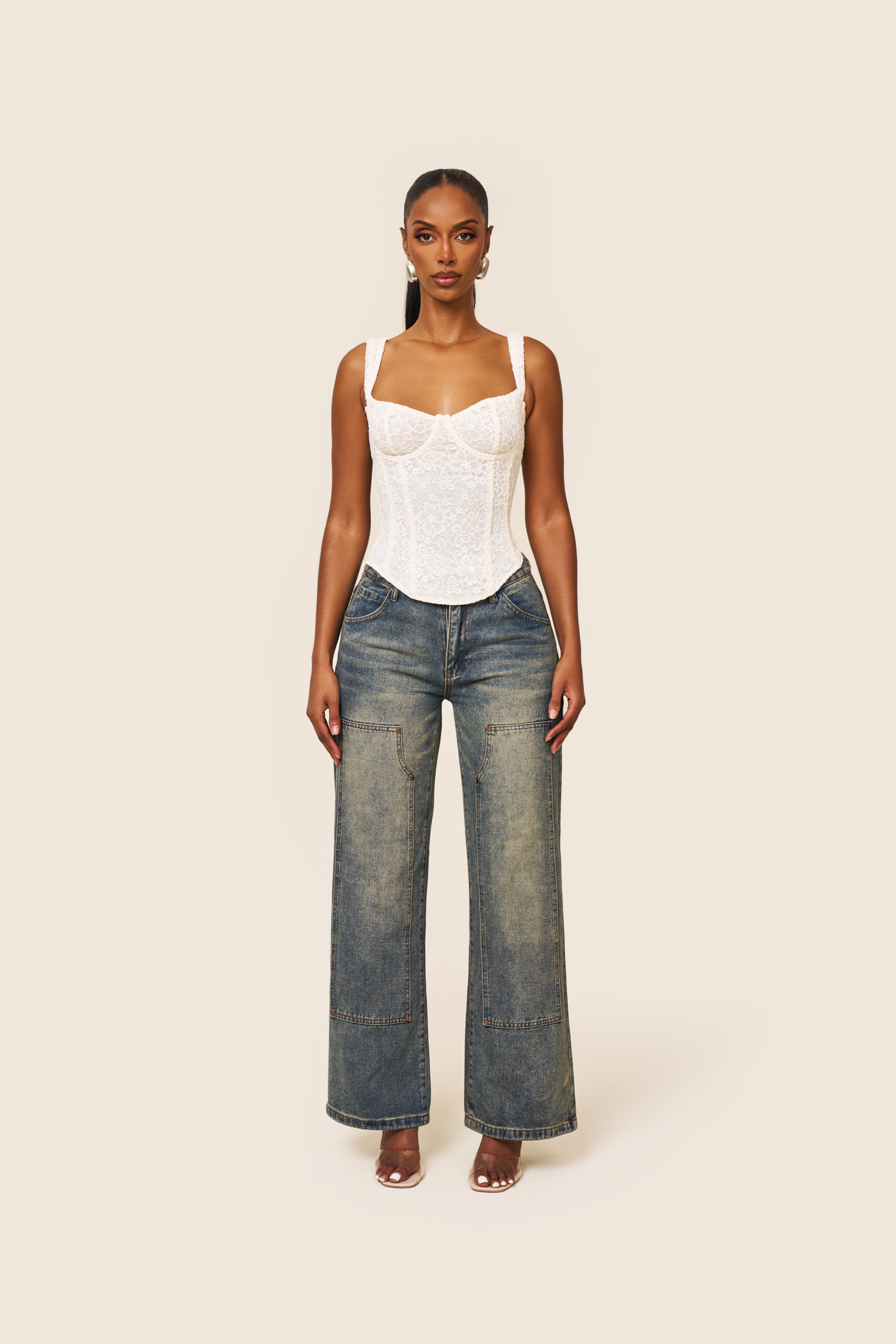 Melt the lady lace up layered corset wh レディース