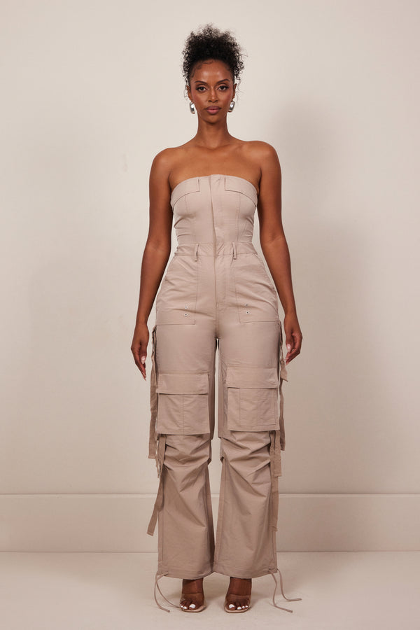 Bandeau cargo jumpsuit - Stone