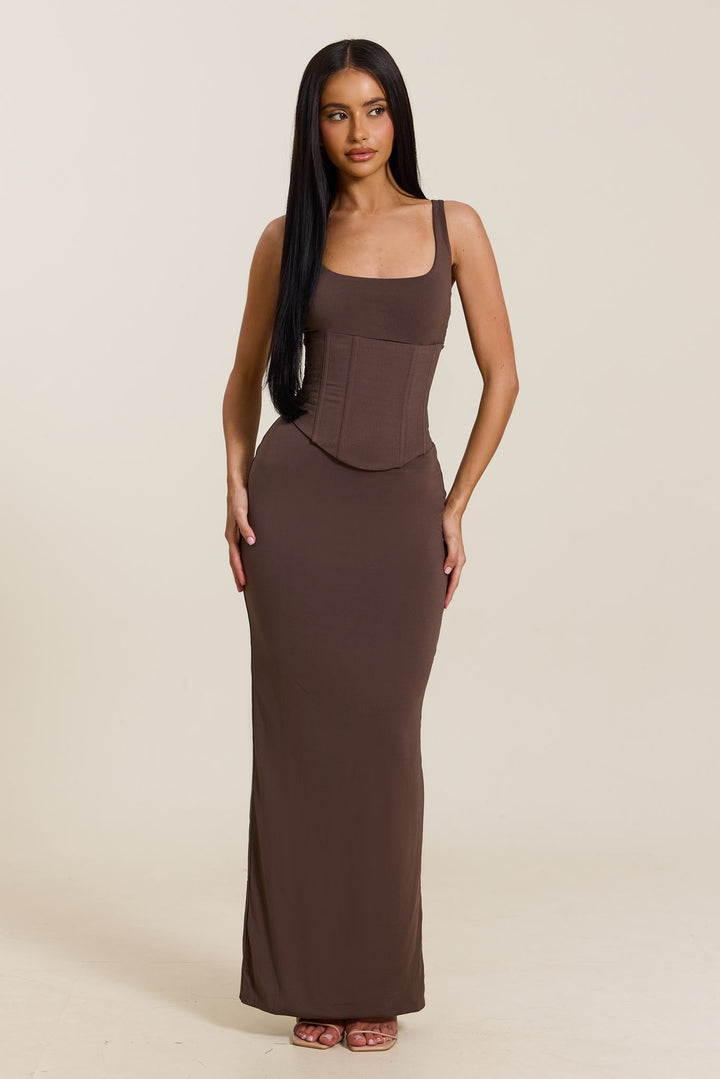 m&s brown dress Elegant Slit Ribbon Maxi Dress main image 0