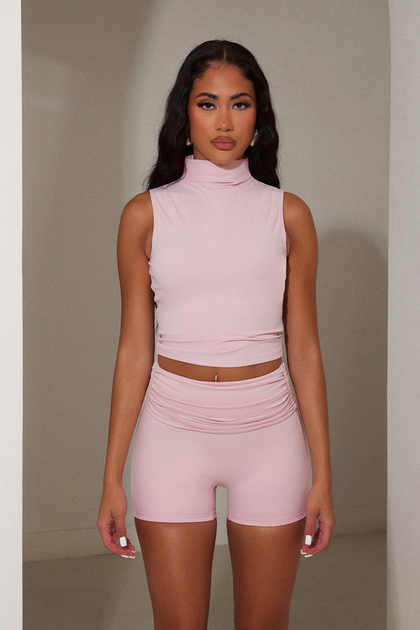 The sculpt high neck top - Baby Pink