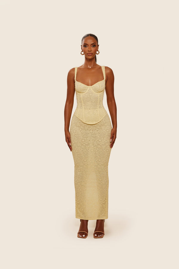 The Cinched Lace Corset Maxi Set - Yellow