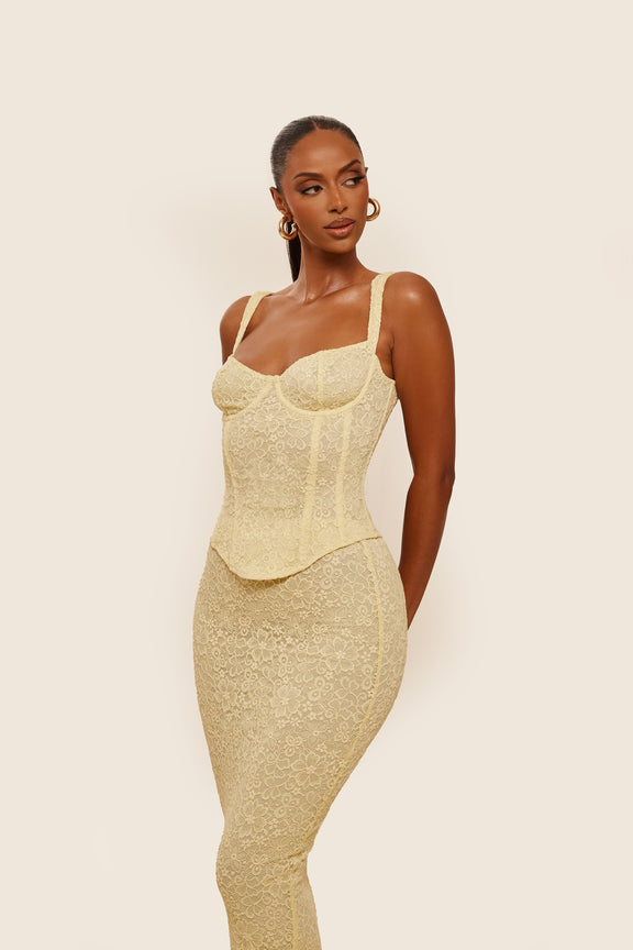 Clara Teal Blue Corset Mesh Maxi Skirt Set