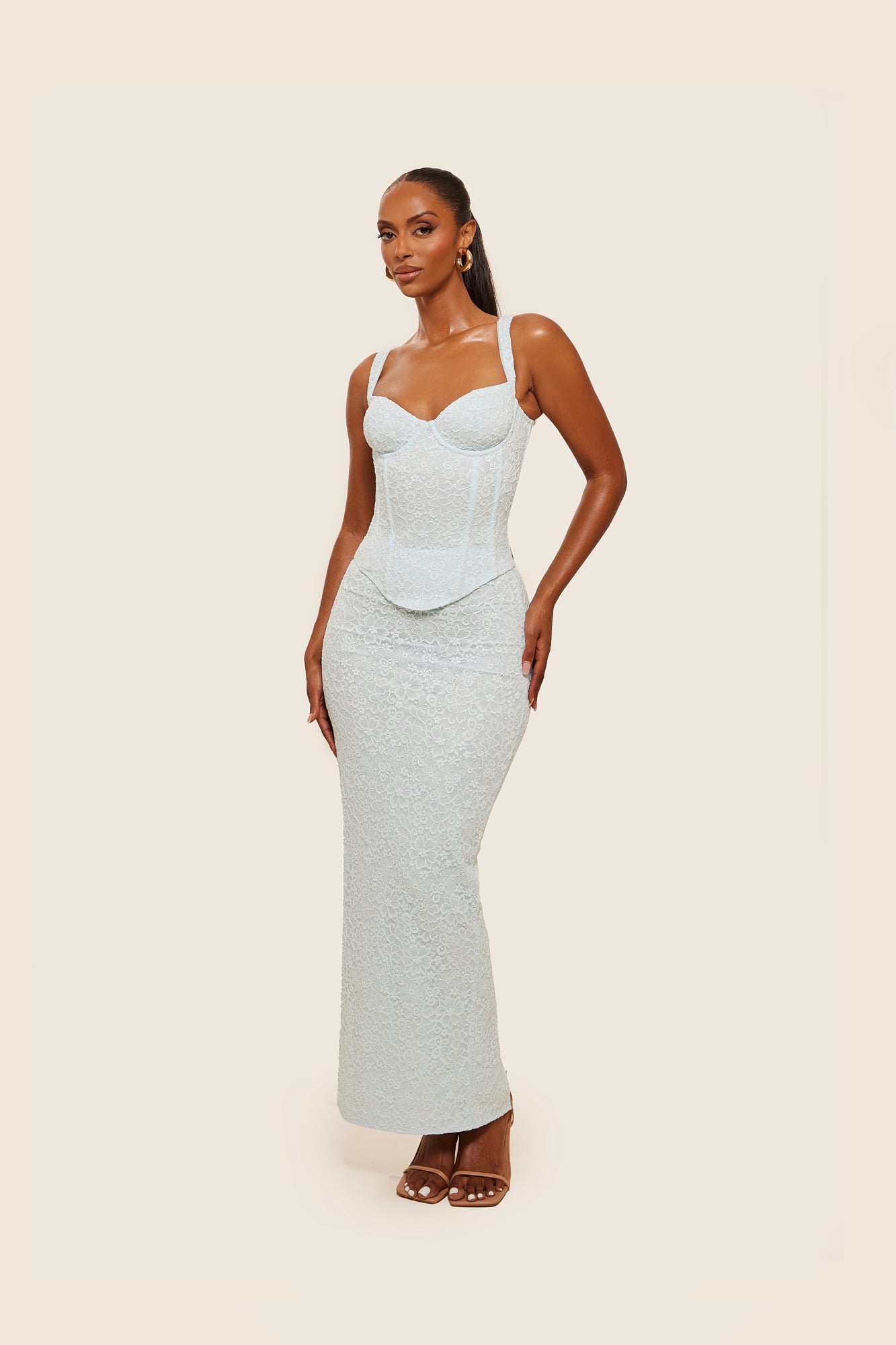 Pastel Blue Bandeau Corset & Maxi Skirt Coord main image 1