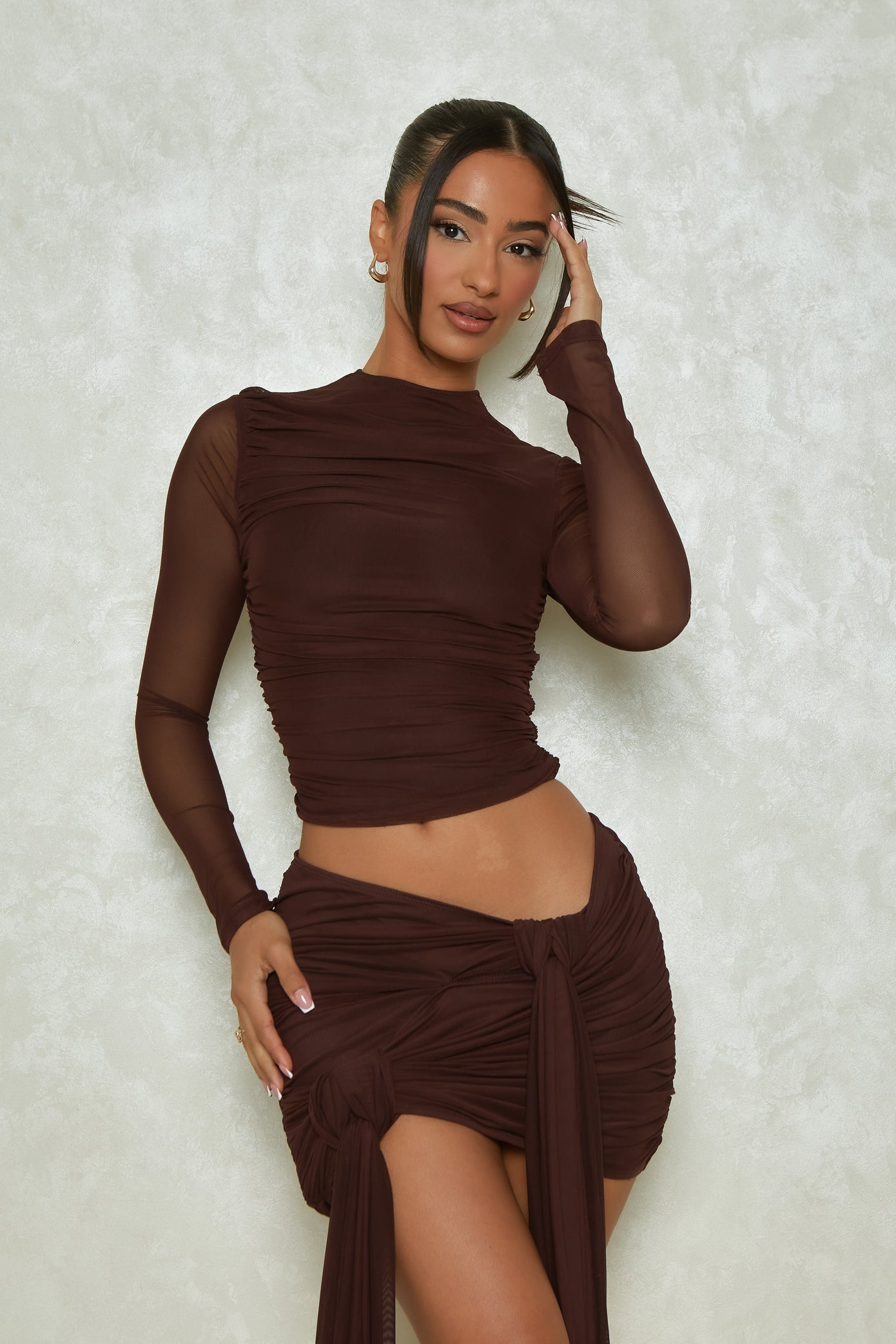 Mesh Sleeve Knot Detail Co Ord - Brown – marsthelabel