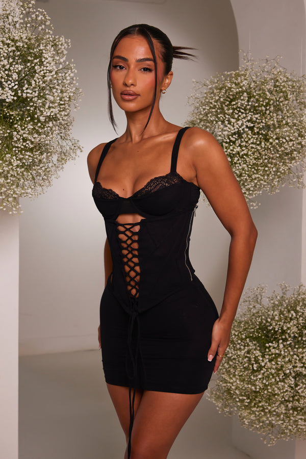 The lace cup corset set - Black