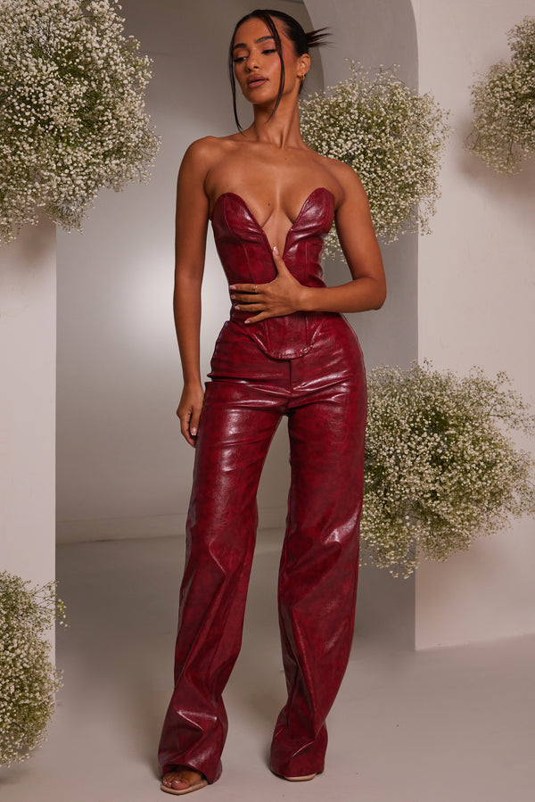 The Deep cut leather corset- Deep Red