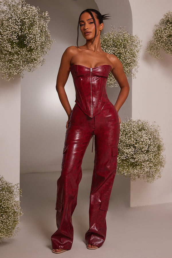 The Leather Pocket Trousers - Deep Red