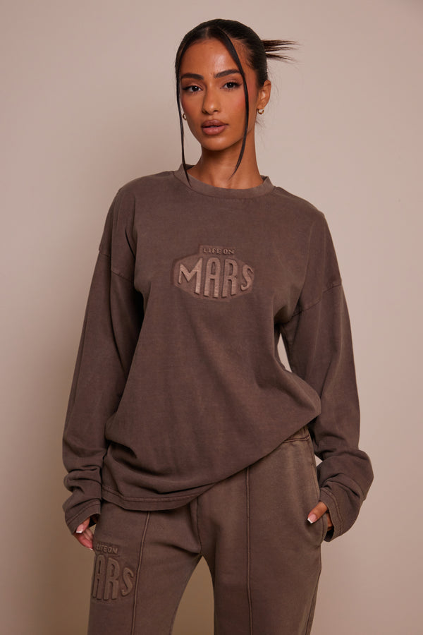 The Embossed Long Sleeve T-shirt - Chocolate Brown