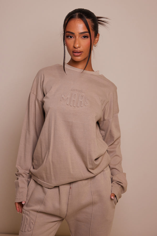 The Embossed Long Sleeve T-shirt - Stone