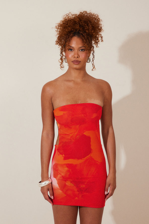 The Draped Mini Dress - Orange Print 
