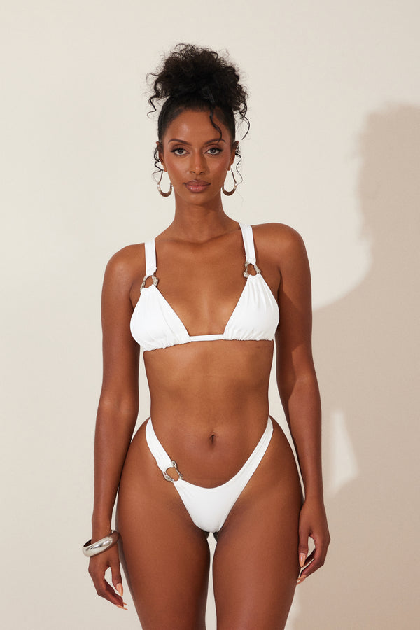 The Silver detail ruched bikini - white