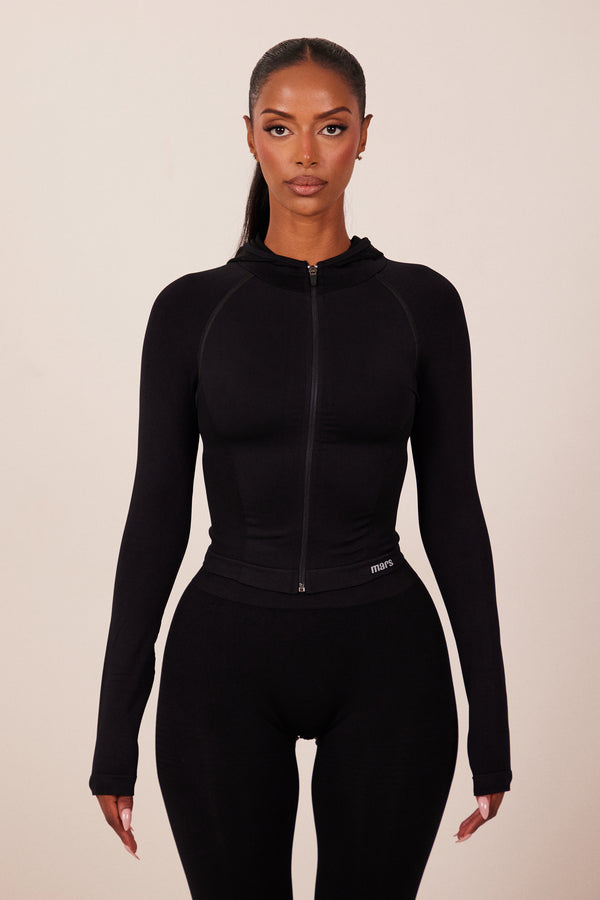 The Mars seamless hooded zip jacket- Black