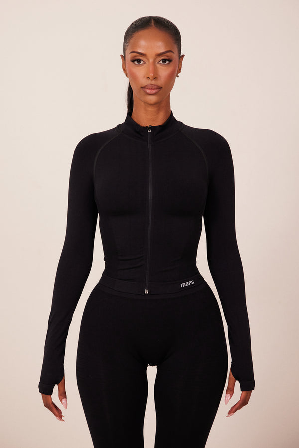 The Mars seamless zip jacket- Black