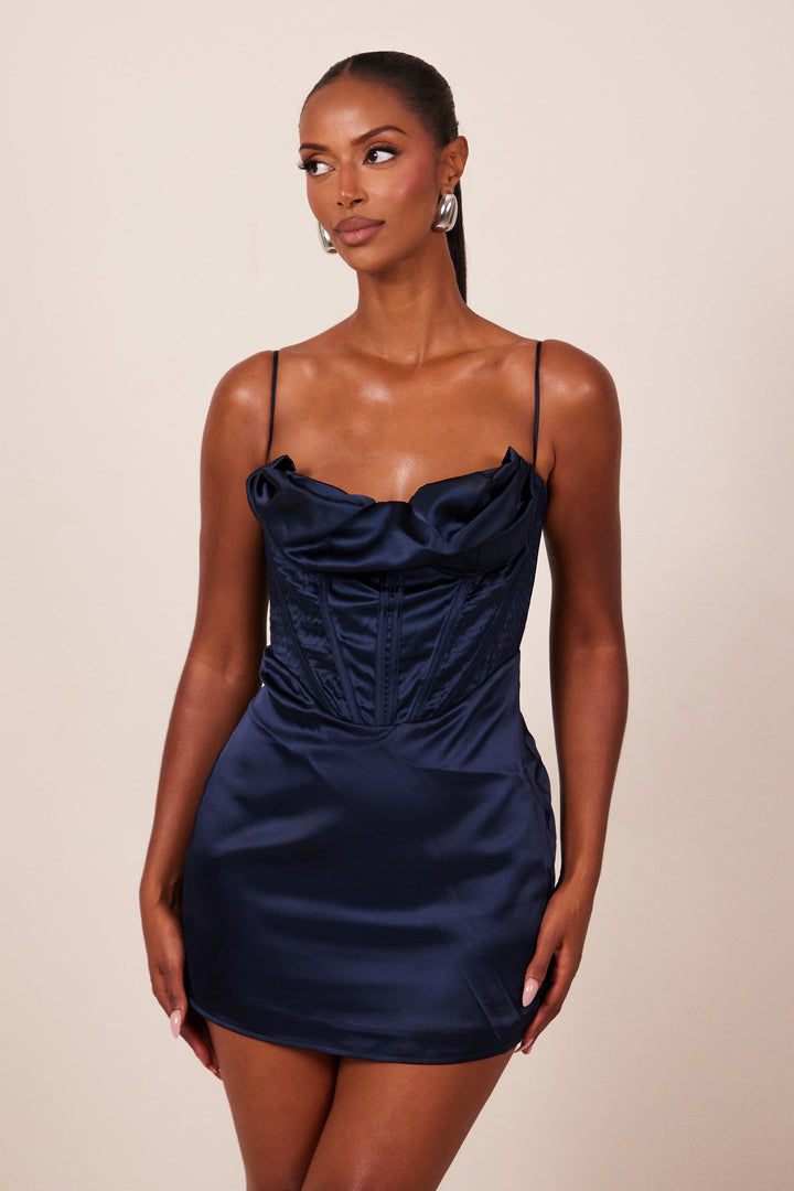 The Satin Corset Mini in Navy – marsthelabel