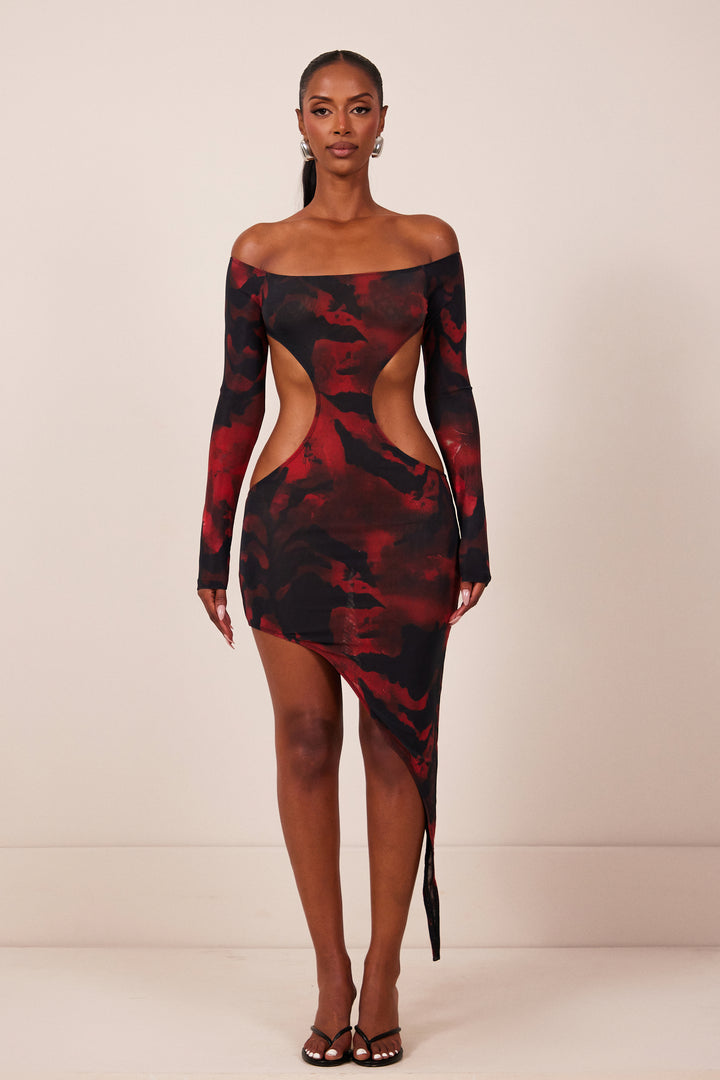 The Asymmetric Cut Out Mini in Red Print marsthelabel The Asymmetric Cut Out Mini in Red Print marsthelabel
