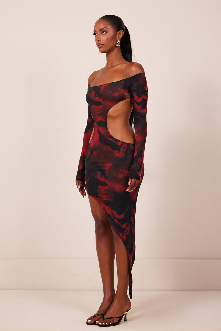The Asymmetric Cut Out Mini in Red Print marsthelabel The Asymmetric Cut Out Mini in Red Print marsthelabel