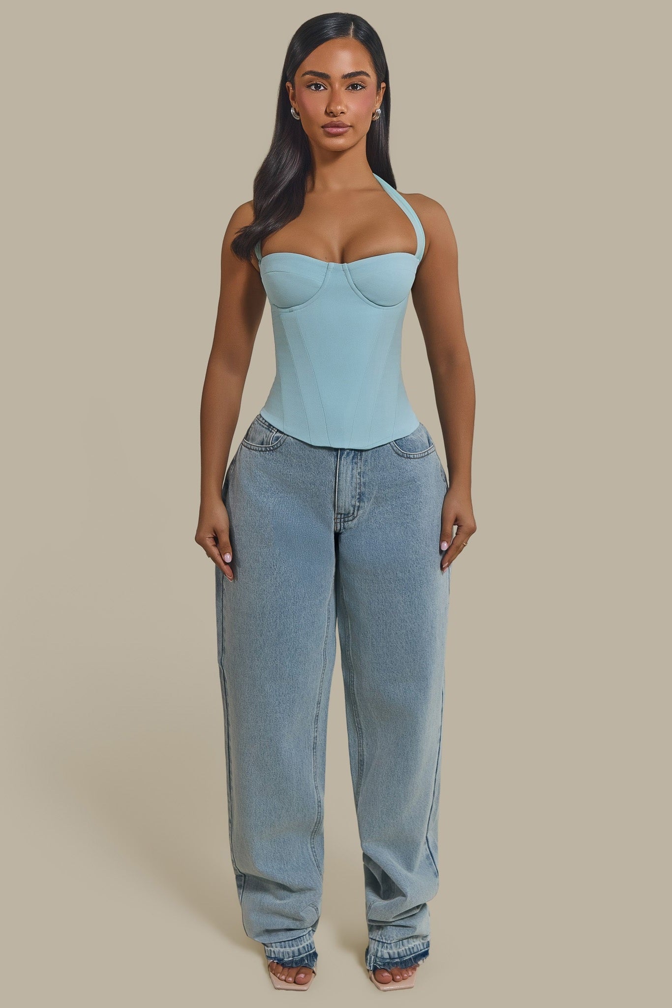 The Zadie Lace Up Corset Top in Baby Blue | Mars The Label