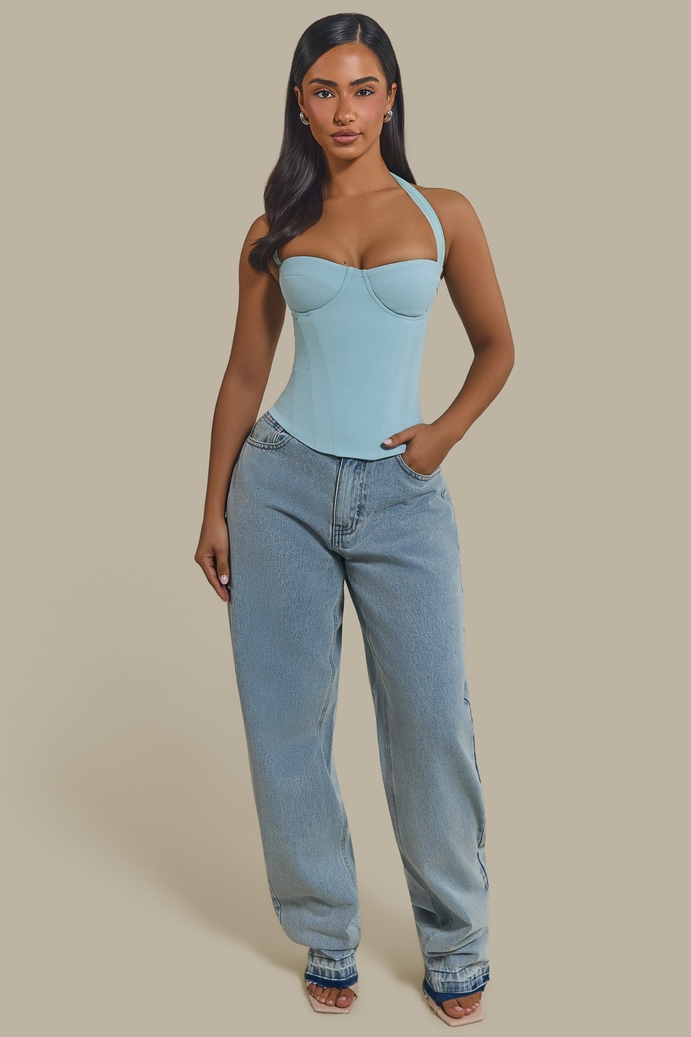 The Zadie Lace Up Corset Top in Baby Blue | Mars The Label