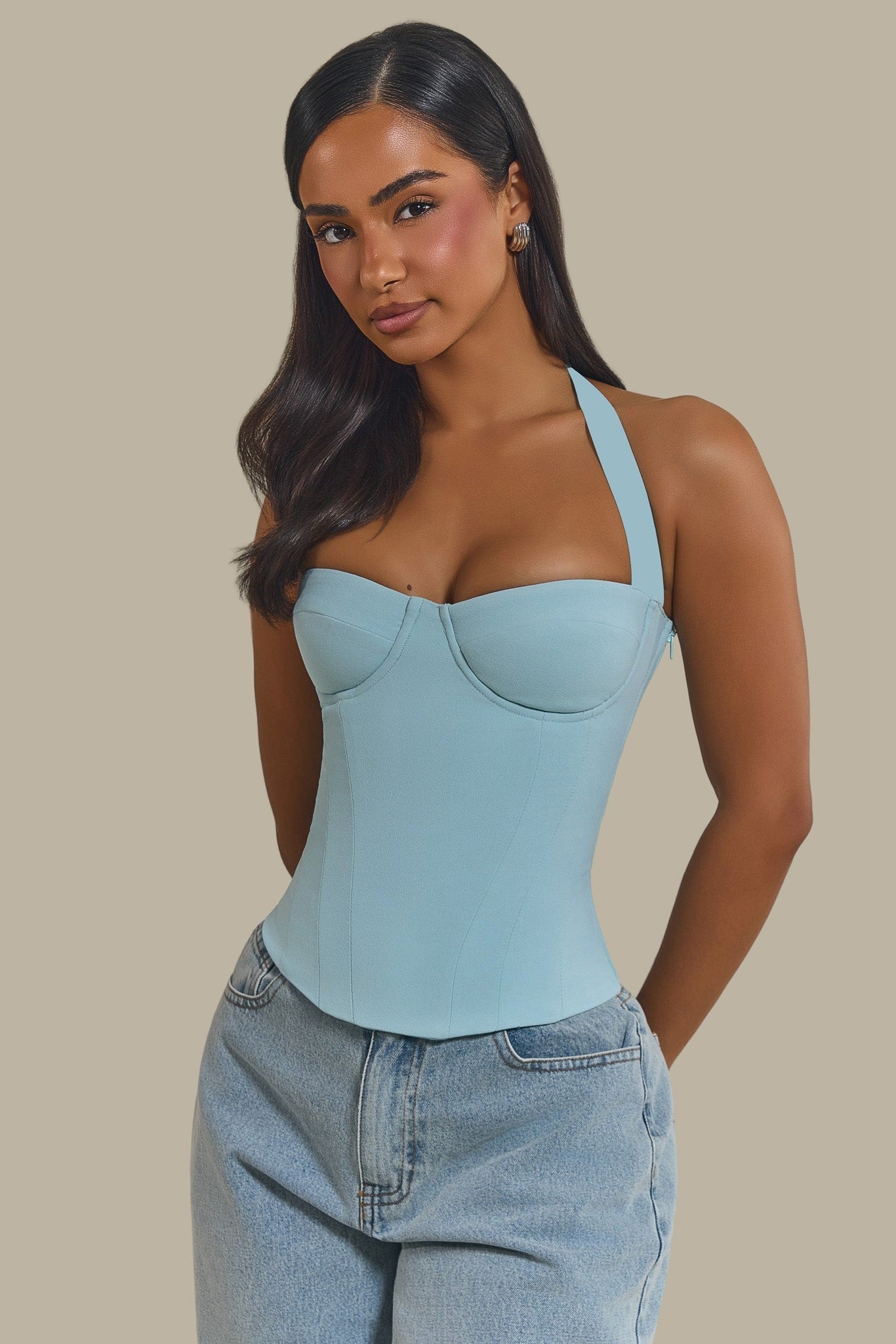 The Zadie Lace Up Corset Top in Baby Blue | Mars The Label