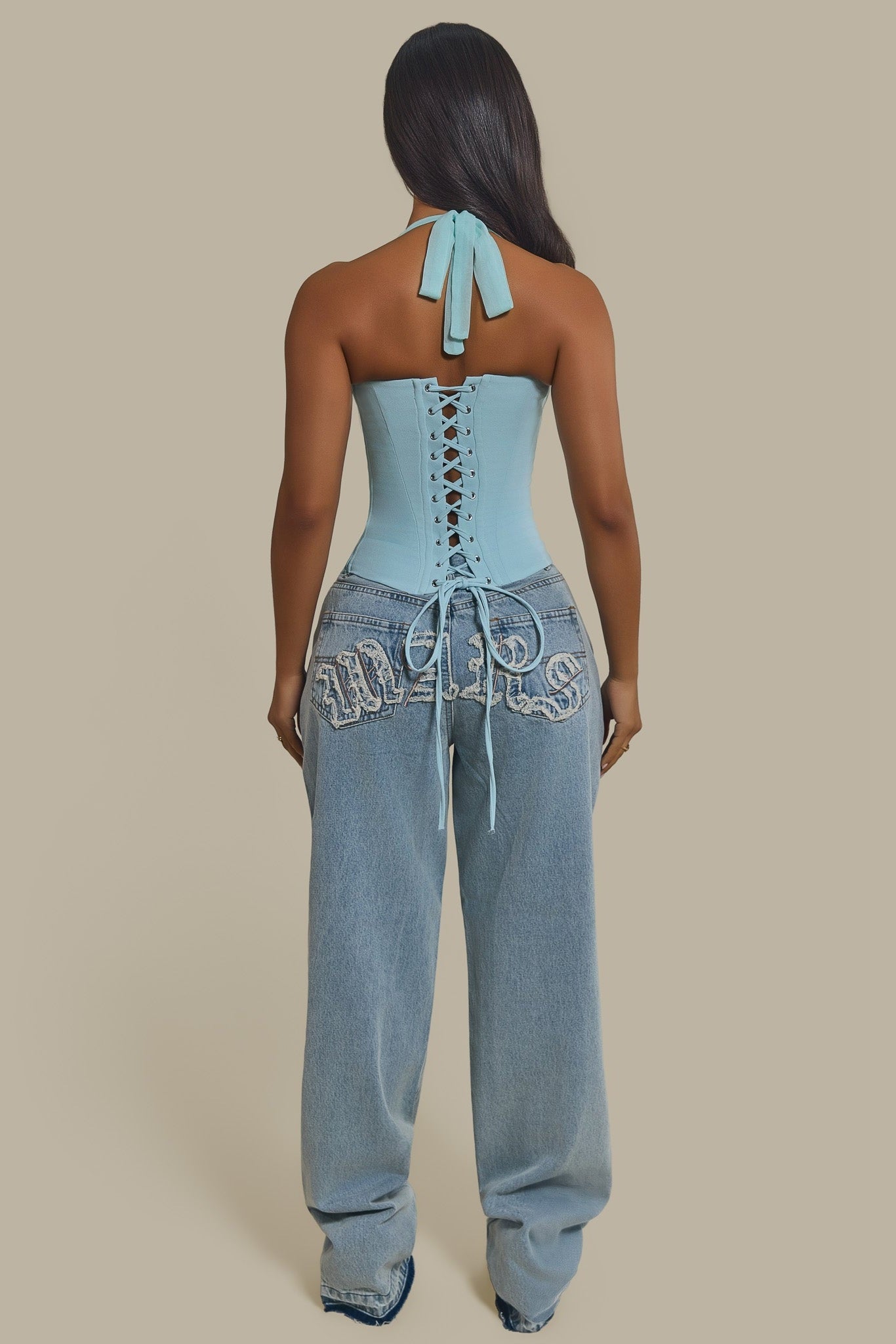 The Zadie Lace Up Corset Top in Baby Blue | Mars The Label