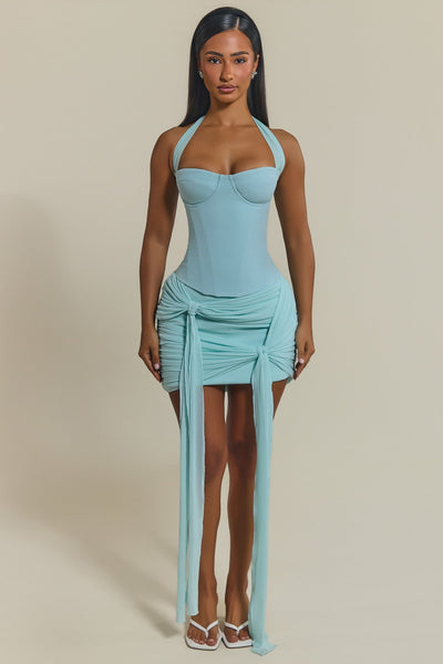 The Zadie Lace Up Corset Top in Baby Blue | Mars The Label