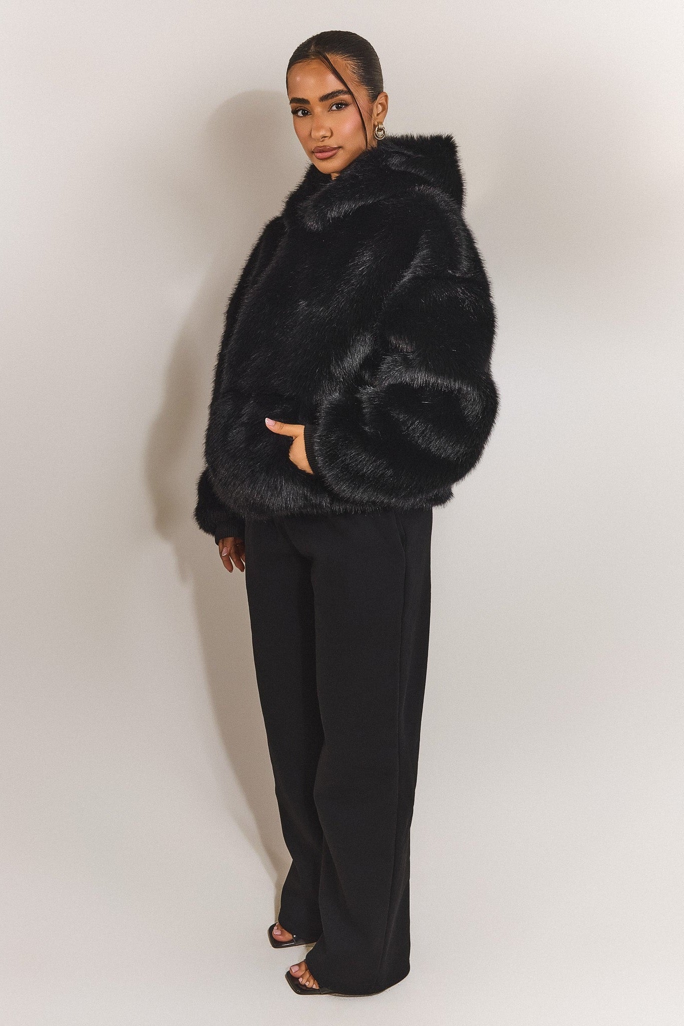 The Blair Fur Hoodie in Black – Pay in 3 with Klarna – marsthelabel