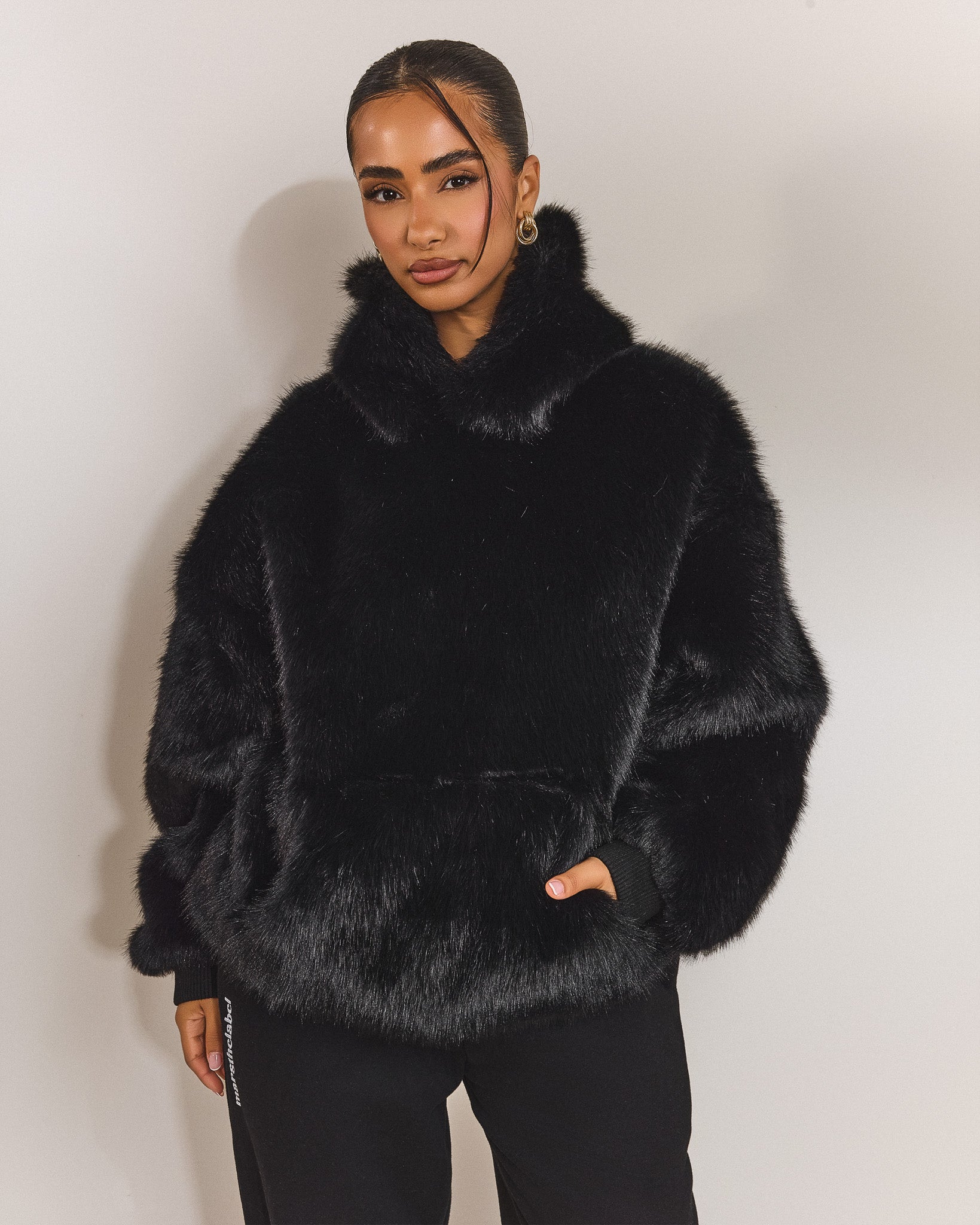 The Blair Fur Hoodie in Black – Pay in 3 with Klarna – marsthelabel