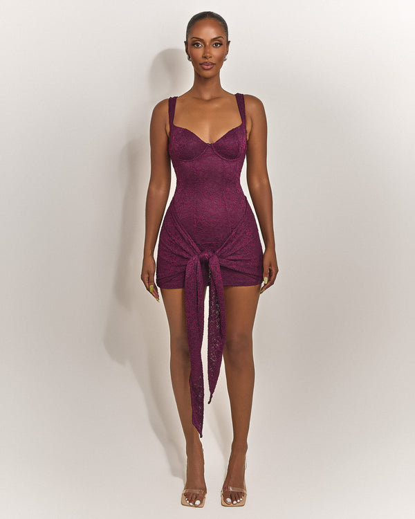 Tie Front Lace Mini in Plum