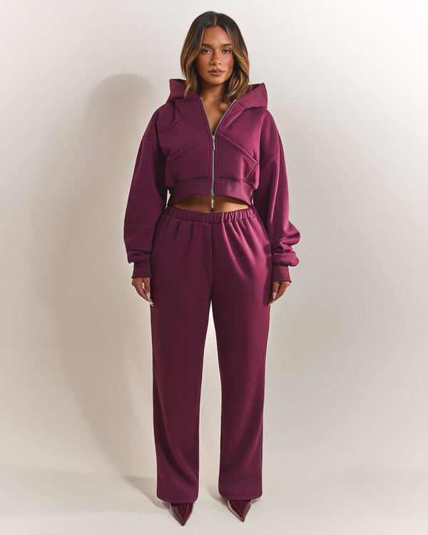The Classics Cropped Zip Hoodie in Plum
