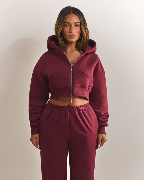 The Classics Cropped Zip Hoodie in Wine