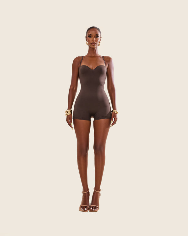 The Sculpt Playsuit in Brown