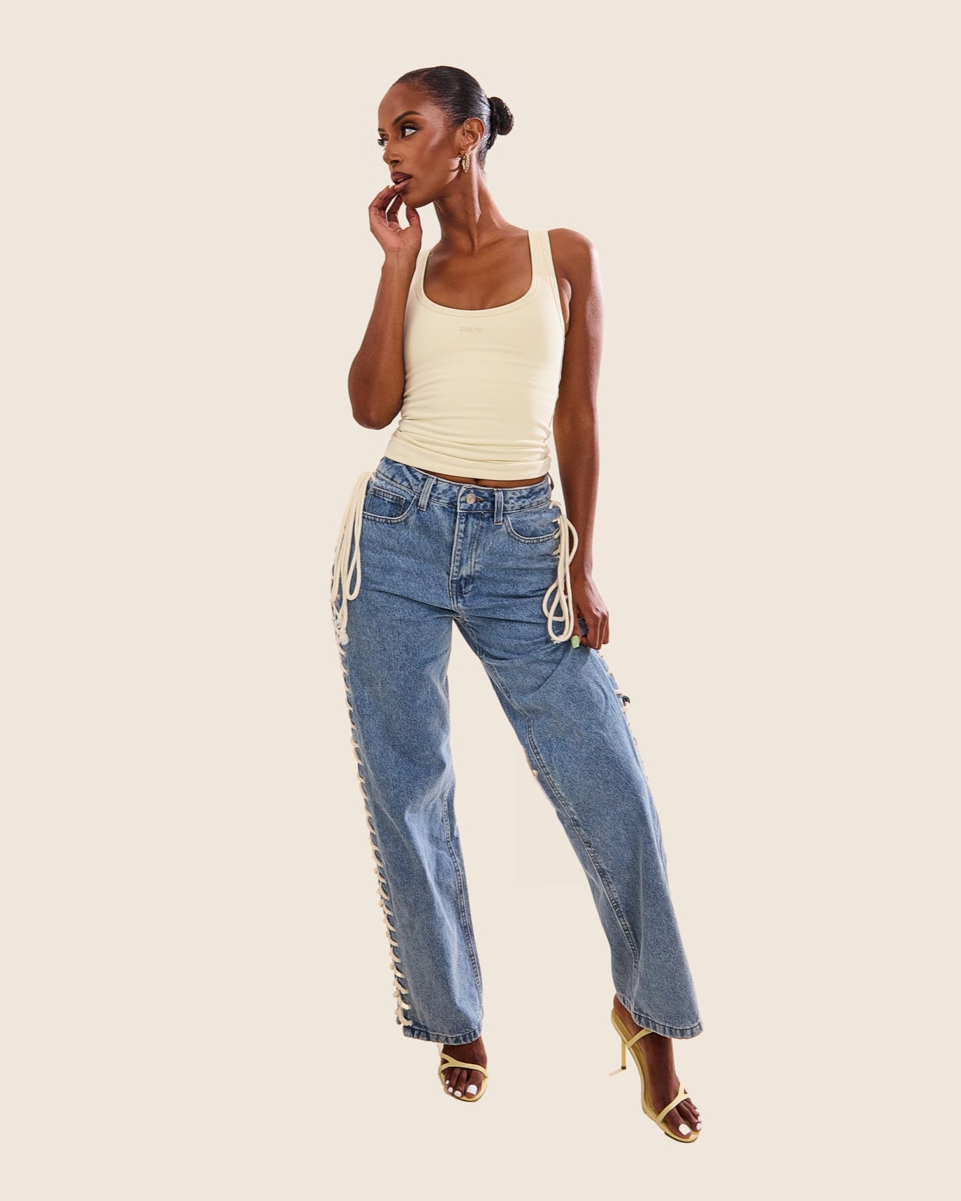 The Denim Lace Up Jeans in Dark Wash – marsthelabel