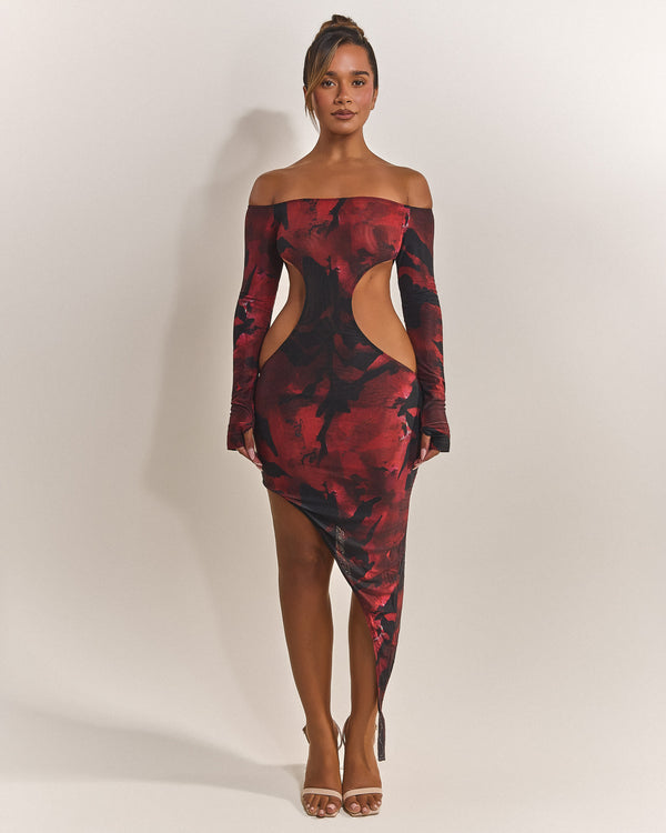 The Asymmetric Cut Out Mini in Red Print