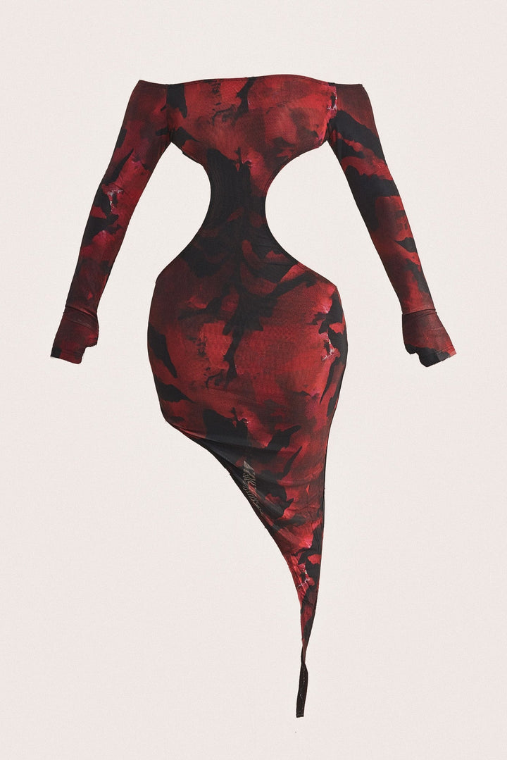 The Asymmetric Cut Out Mini in Red Print marsthelabel The Asymmetric Cut Out Mini in Red Print marsthelabel