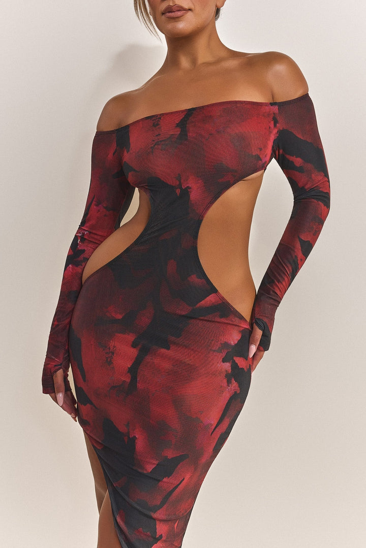 The Asymmetric Cut Out Mini in Red Print marsthelabel The Asymmetric Cut Out Mini in Red Print marsthelabel