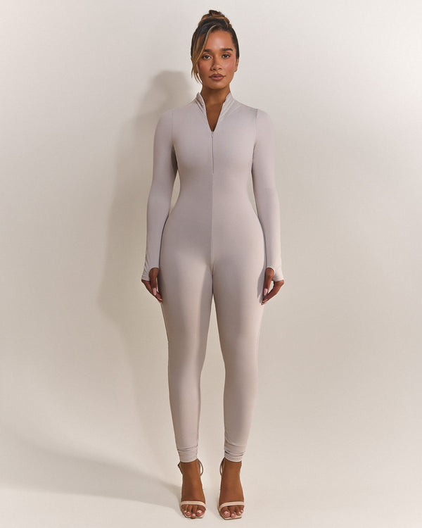 Contour Zip Up Jumpsuit in Grey