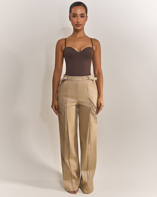 String detail leather trousers