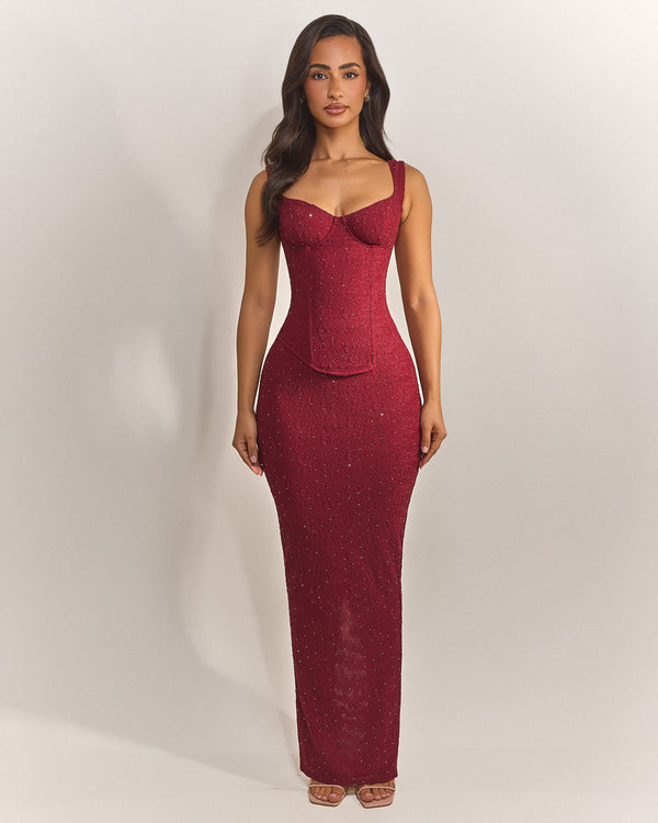 The Cinched Lace Maxi Set in Diamonte