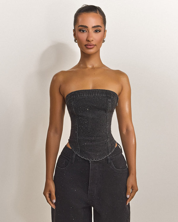 Kai Rhinestone Corset in Black