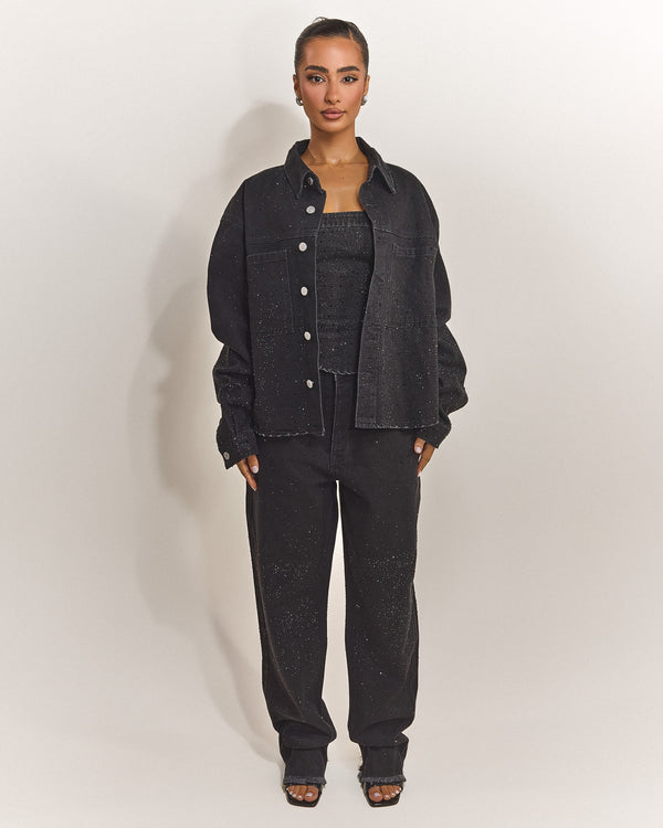 The Kai Rhinestone Shirt in Black