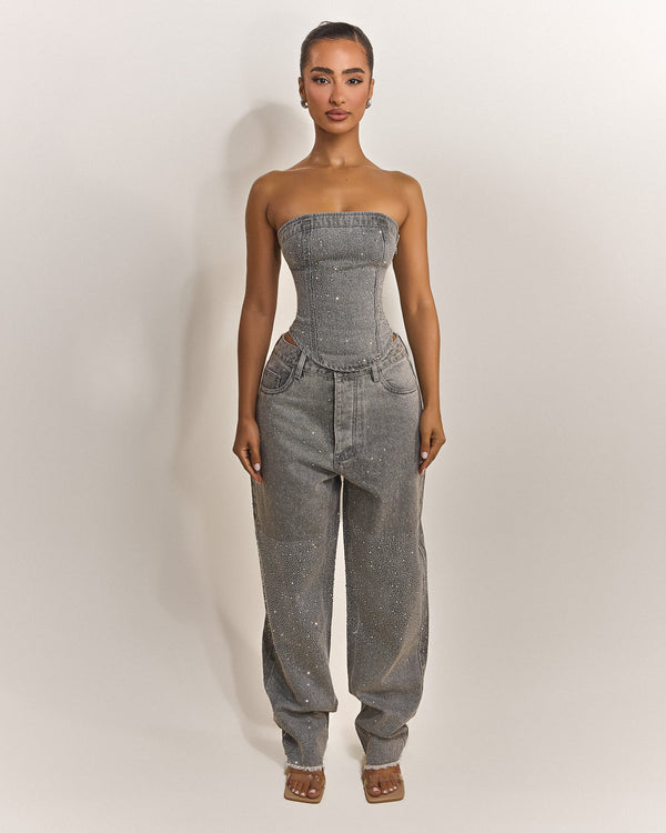 The Kai Rhinestone Jeans in Grey