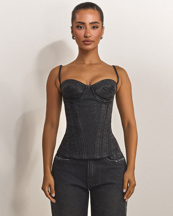 The Everly Corset in Grey Denim