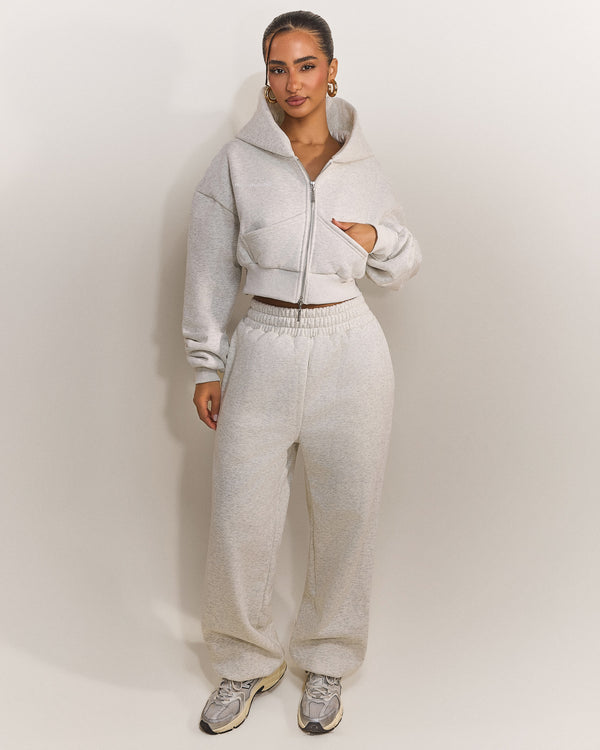 The Classics Cropped Zip Hoodie in Grey Marl
