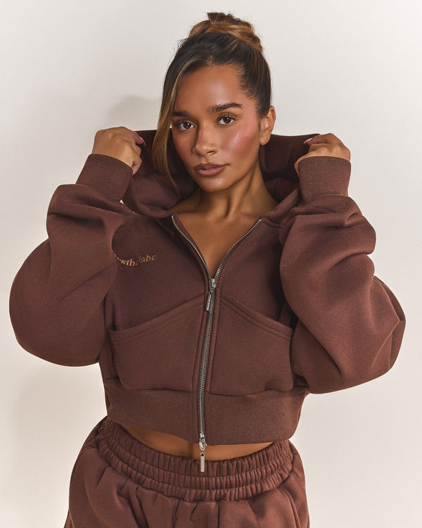 The Classics Cropped Zip Hoodie in Brown