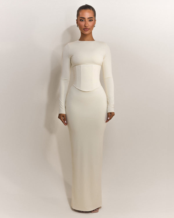 The Long Sleeve Sandra Maxi in Off White